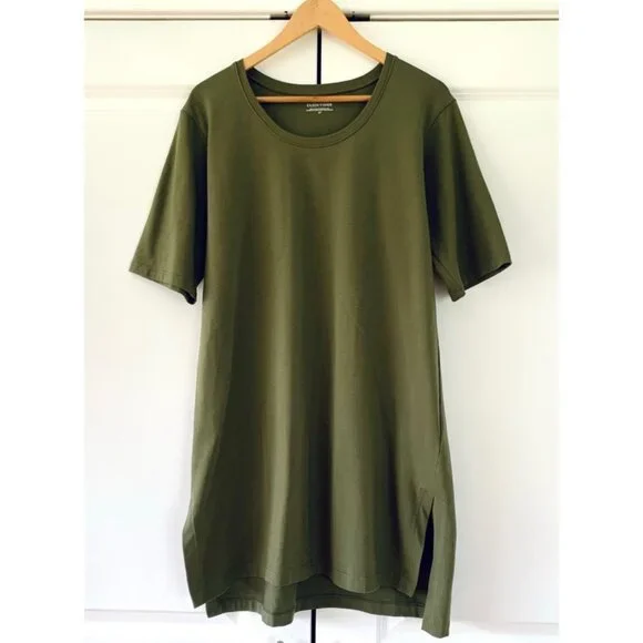 EILEEN FISHER Organic Pima Cotton Jersey T-Shirt Dress "Seaweed" F17OJ | Size L - Picture 4 of 12